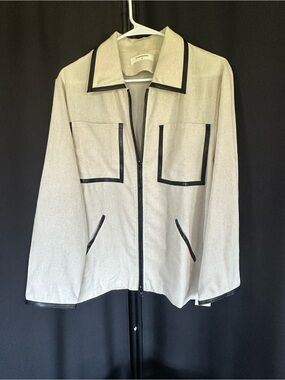 Commense Men’s Linen Blend Zip Front Jacket Cream Black Trim NWT Size S
